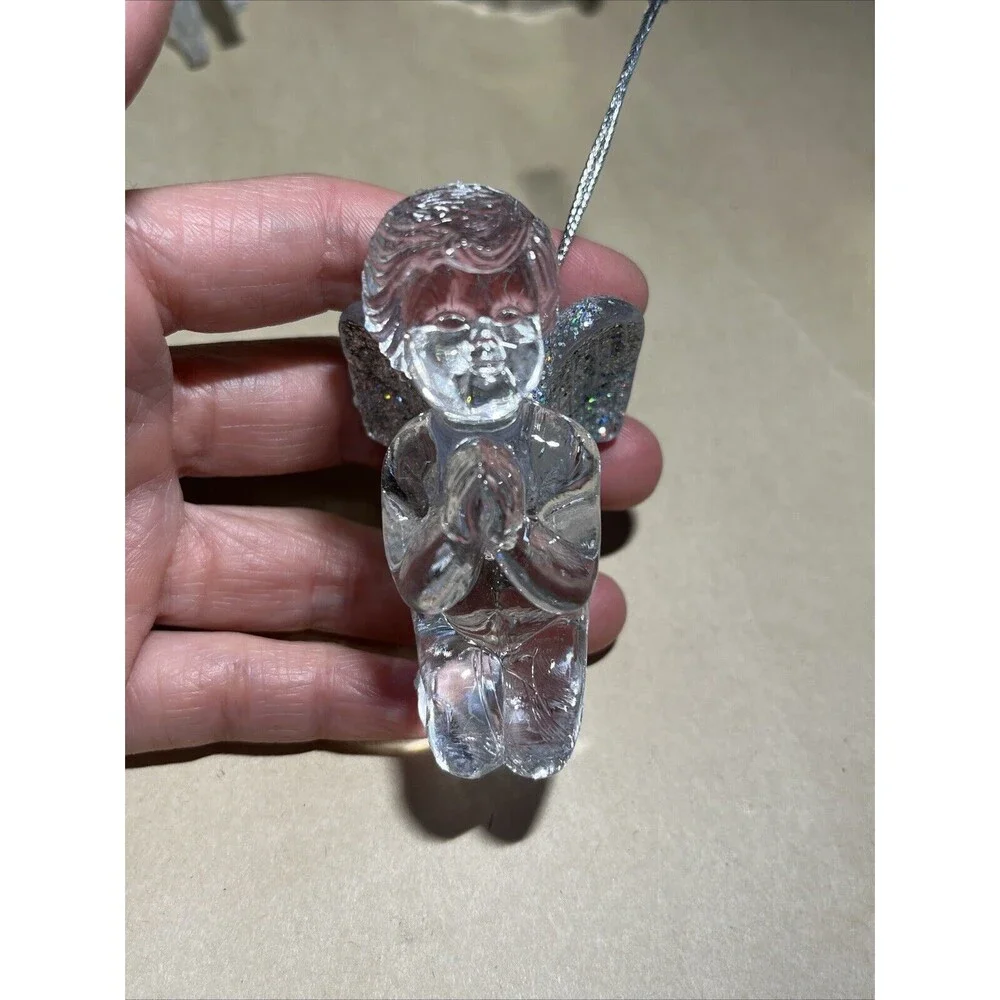 VTG Lot Of 5 Crystal Acrylic Angle Cherub Horse W/ Instrument Christmas Ornament